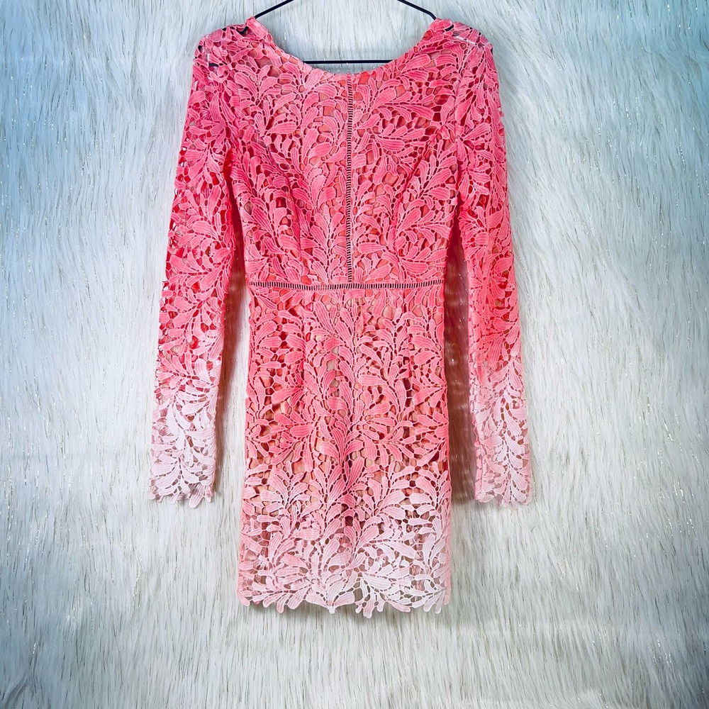 L'Atiste Crochet Lace Long Sleeve Ombre Dress Size Small Pink White